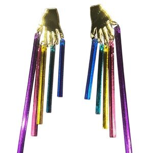 Vintage Lucite Dangle Rainbow Colorful Hand Earrings